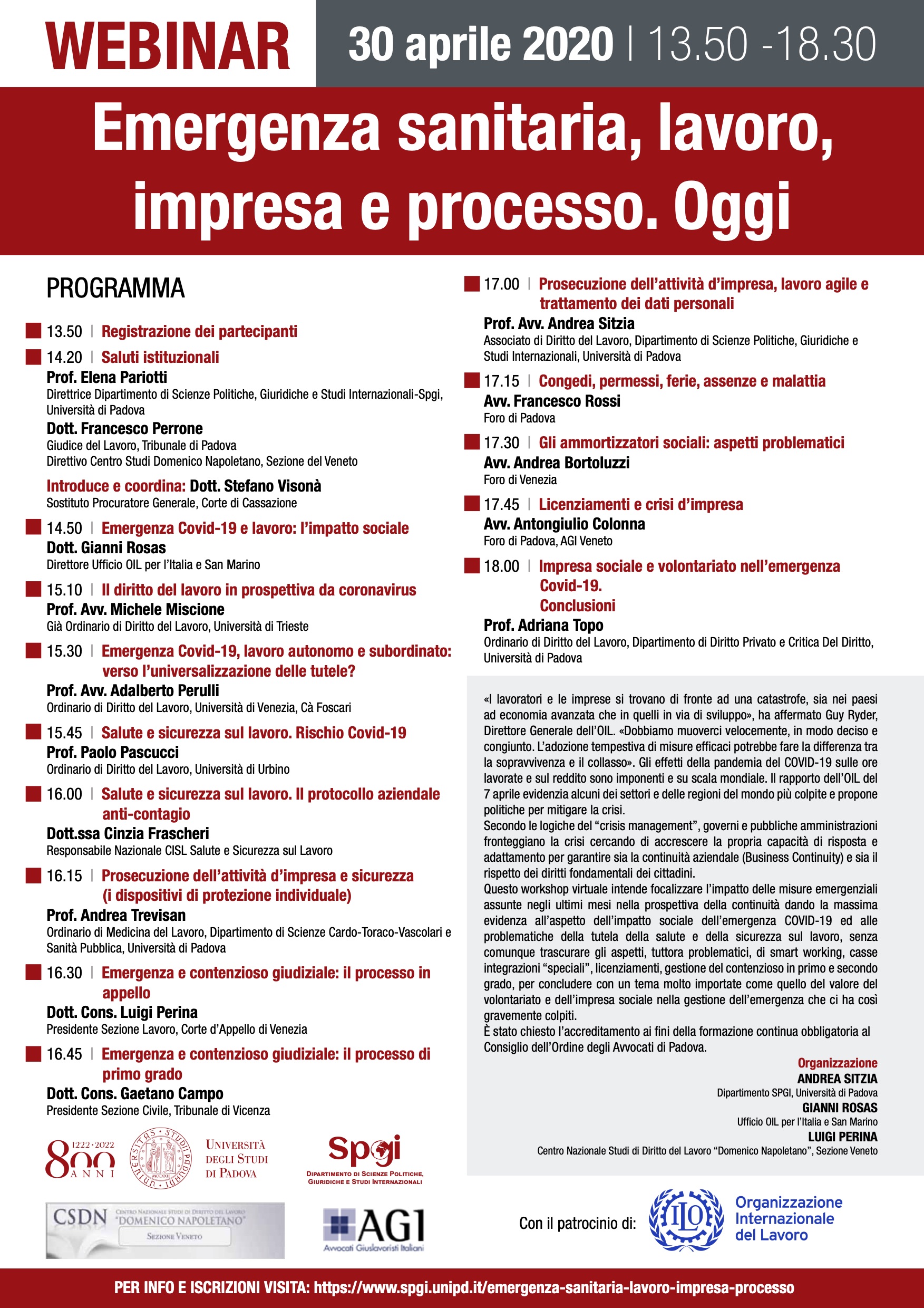 Emergenza sanitaria, lavoro, impresa e processo. Oggi - Webinar 30.04.2020